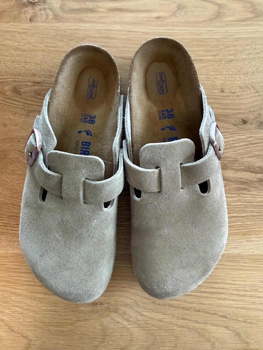 Birkenstock Suede Clogs in Light Taupe